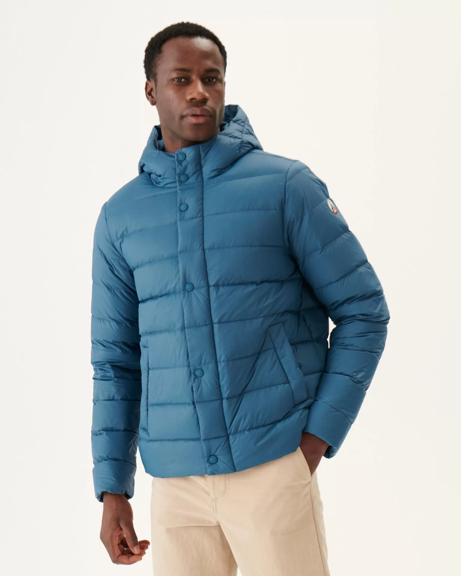 Men JOTT Jorge Jeans Blue Hooded Puffer Jacket