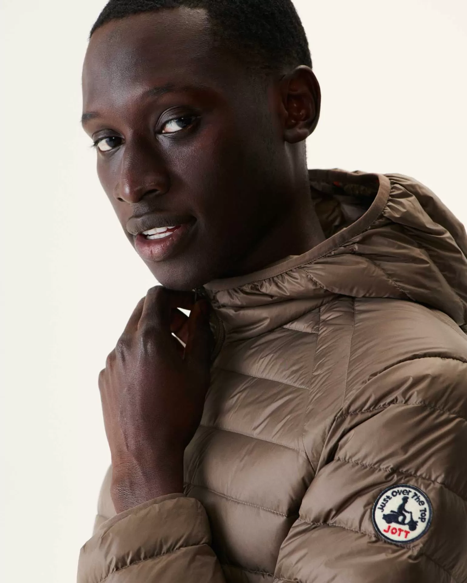 Men JOTT Light Hooded Down Jacket Taupe Nico